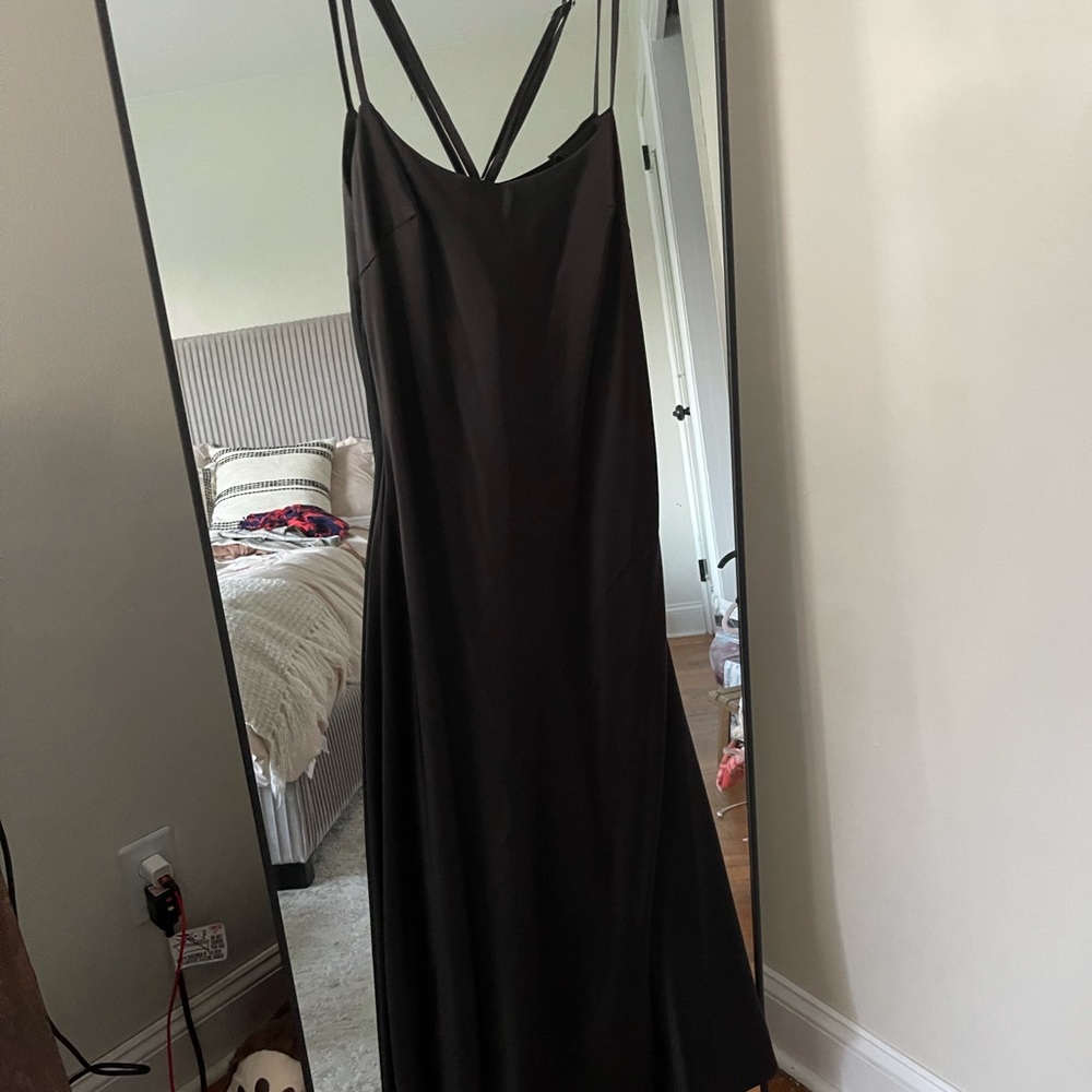 Black sexy silk midi dress